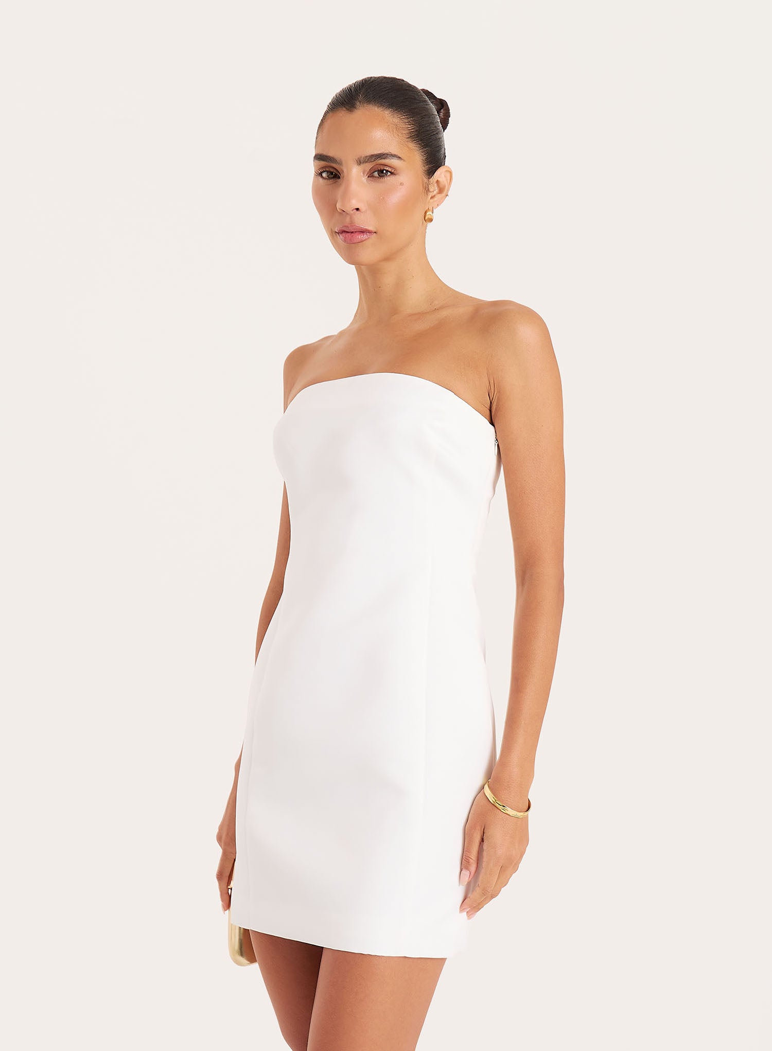 Cream Bandeau Tailored Mini Dress